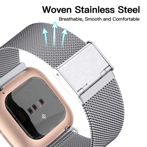 Maledan Metal Bands Compatible with Fitbit Versa/Versa Lite SE/Versa 2 Band for Women Men, Adjustable Stainless Steel Replacement Wristbands for Fitbit Versa Smart Watch, Silver