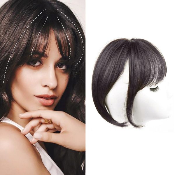 RPAEOY Clip in Pony Echthaar Synthetisches Haartei Hair Extensions Fringe Bangs One Piece Haarteil Tägliche Tragen Fake Bang Hellbraun Dunkelbraun Schwarzbraun für Mädchen Frauen (Schwarzbraun)