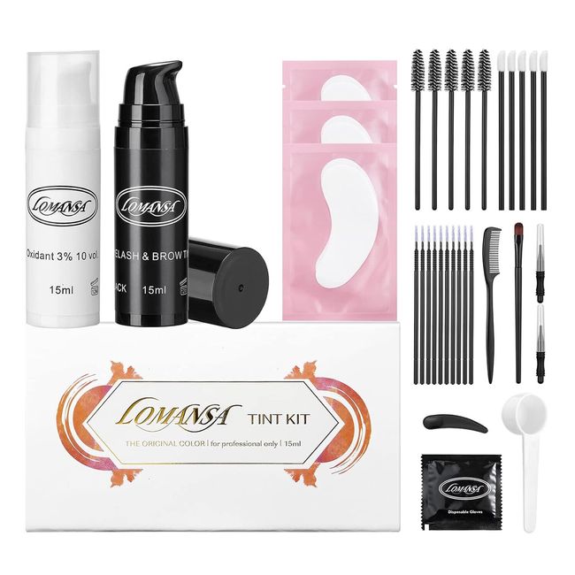 Lomansa DIY Tint Dye Kit Eyelash Brow Hair Black Coloring Kit for Salon Home Use