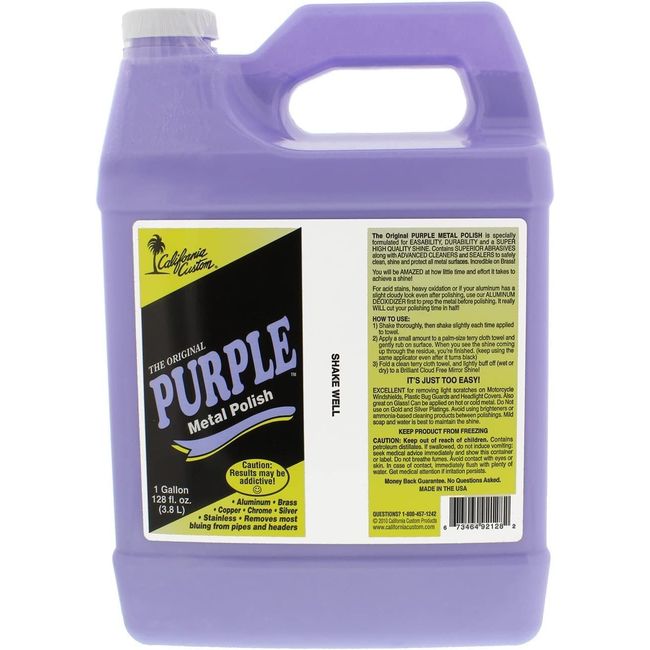 CALIFORNIA CUSTOM Products – Purple Metal Polish 1 Gallon Size - No Silicone, Body Shop Safe, Great for Aluminum, Brass, Copper, Chrome, Silver, Stainless and Gold, Motorcycle, Boat, RV