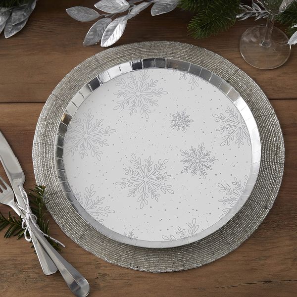 Ginger Ray TIS-603 Christmas Paper Plates, Silver