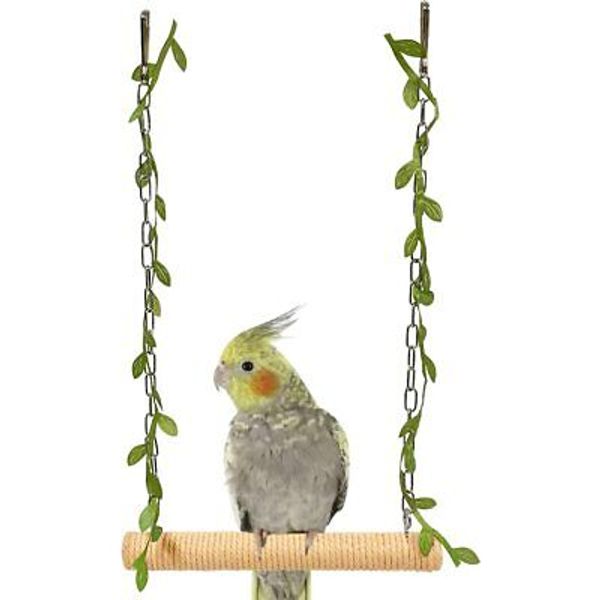 ® Hanging Wooden Pet Bird Swing with Cotton Rope Bird Cage Swing Bird Perch S...