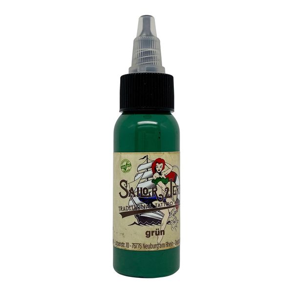 Sailor Jerry Tattoofarbe Grün 30 ml. Made in GERMANY und mit Zertifikat, Tätowierfarbe, Tattoo Ink, Vertrieb durch HAN-SEN GmbH