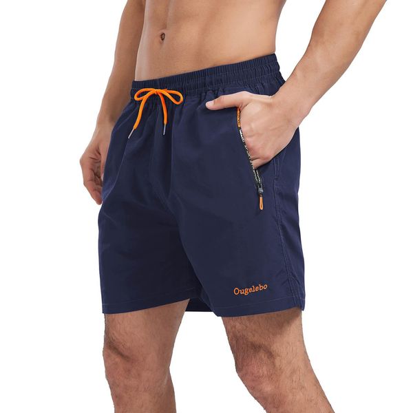 Ougelebo Badehose Herren Badeshorts Herren Kurz Schnelltrocknend Männer Schwimmhose Schwimmshort Herren mit Reißverschluss Swimming Shorts Men Dunkelblau M