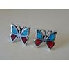 Sterling Silver TINY 7x8mm Red & Blue Stone Inlaid Butterfly Studs Earrings!