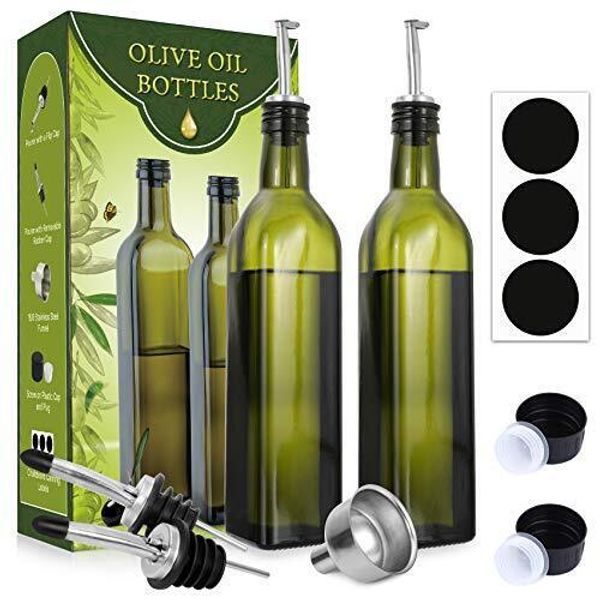 Juego de 2 botellas dispensadoras de aceite de oliva de vidrio de 17 oz / 500 ml