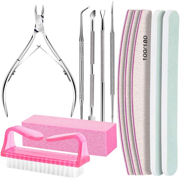 FANDAMEI Nail Care Tool Kit, Nail Files 100/180, Nail Buffer Block, Cuticle Nippers, Cuticle Trimmer, Cuticle Pusher, Nail Lifter for Ingrown Toenails, Nail Tools, Nail Kit, Pedicure & Manicure Tools