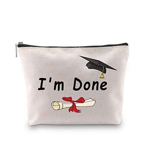 PXTIDY I'm Done Graduation Makeup Bags 2023 Congrats Graduate Makeup Cosmetic Bag Graduation Gift for Her (Beige)