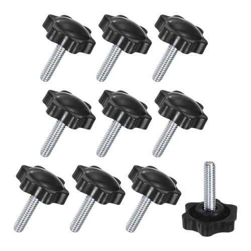 M METERXITY 10-Pack Star Clamping Knobs, 1/4"-20 x 0.98 Male Thread Hand Tightening Screw for Machinery/Electronic/Furniture/Umbrella Base, Hex Shaped Machine Handle Replacement [Black]