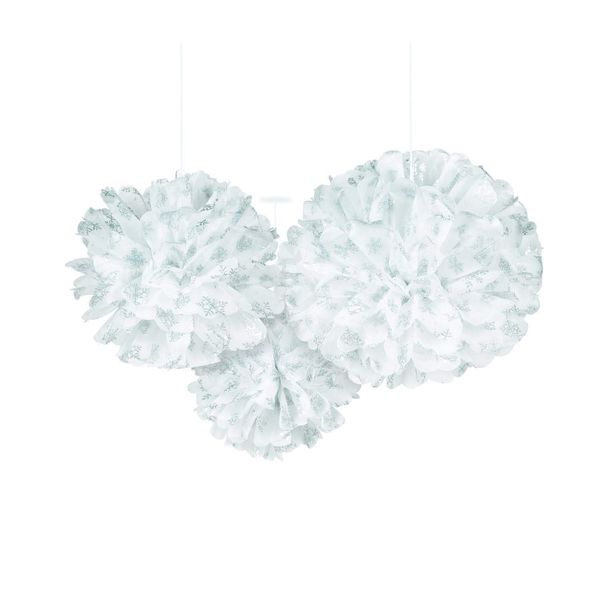 amscan 10237247 Hanging Fluffy Snowflake Decoration-3 Pcs