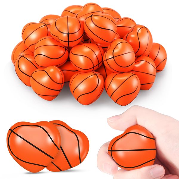 Poen 36 Pcs End of The Year Gifts Heart Stress Relief Toy Mini Stress Balls Bulk Stress Ball End of The Year Party Favors for Kids School Adults Classroom Decorations(Basketball)