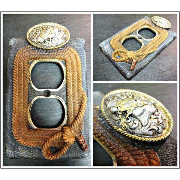 Western Country Buckle Horse Rope Blue Jeans Electric Outlet Cover Plate Deco