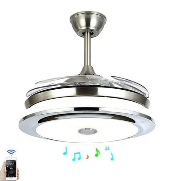 42"Modern Ceiling Fan Light With LED Bluetooth Music Player Retractable Blades