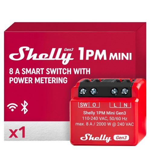 Shelly 1PM Mini Gen3 | WiFi & Bluetooth Smart Switch Relay, 1 Channel 8A with Power Metering | Home Automation | Compatible with Alexa and Google Home | iOS Android App | No Hub Required