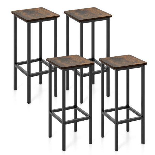 Set of 4 Bar Stool Set 26 Inch Bar Chair with Metal Legs and Footrest-Rustic Brown