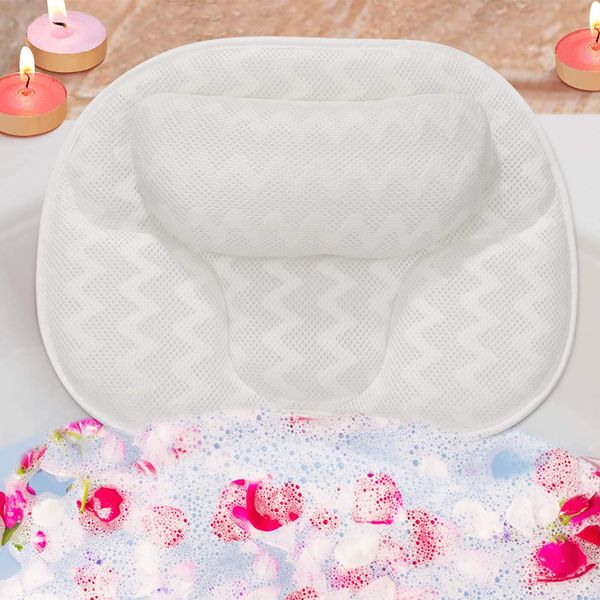 3D Mesh Bath Pillow Ergonomic Bathtub Spa Pillow with 6 Powerful Suction Cup for Neck Should Back Support