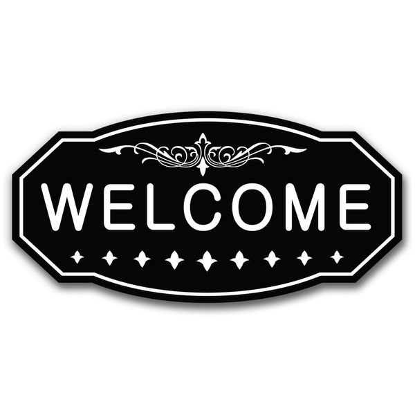 Welcome Victorian Door/Wall Sign (Black) - Small 3" x 6"