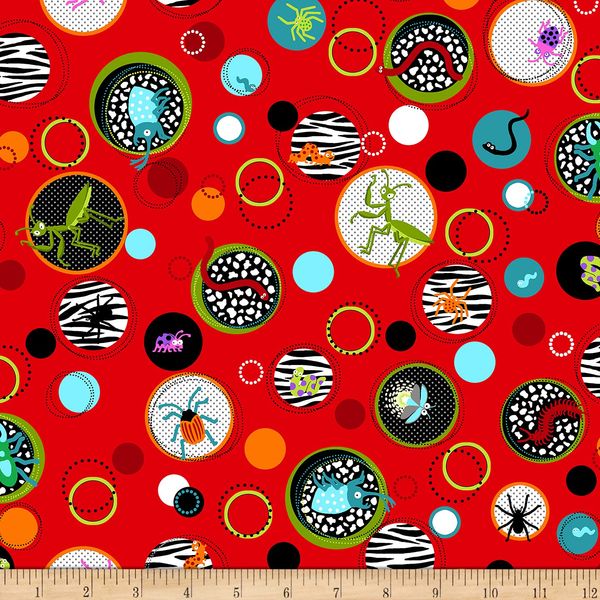 Studio E I'm Buggin' Out Big Dots with Bugs Red, Fabric by The Yard