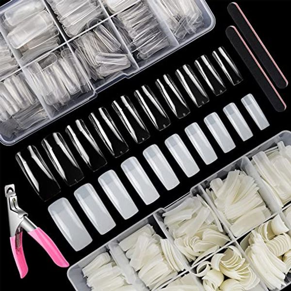 Deciniee Acrylic Nail Kit, 1000Pcs Clear and Natural False Nails 10 Sizes Fake Nails Extension Artificial Press on Nails French Manicure Kit Nail Tips Coffin Stick on Nails with Box for Women Girls