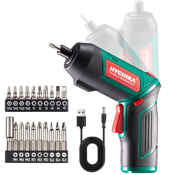 HYCHIKA Electric Screwdriver, 6N.m and 2000mAh 3.6V Cordless Screwdriver with 20 Accessories, Work Light, Charging Cable and Magnetic Chuck