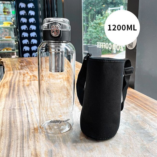 2 Liter Glass Water Bottle Large Capacity with Bag Drinking Drinkware  750/1000/1200ml Waterbottle Glass Bottle Heat Resisting