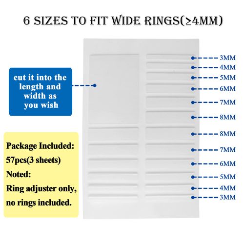 Silicone Ring Size Adjuster for Loose Rings - Men's and Women's Adjustable Spacers & Sizer Fitters, 57 PCs Invisible Wedding Band Reducer for Wide Rings, Clear Ring Fit Tool