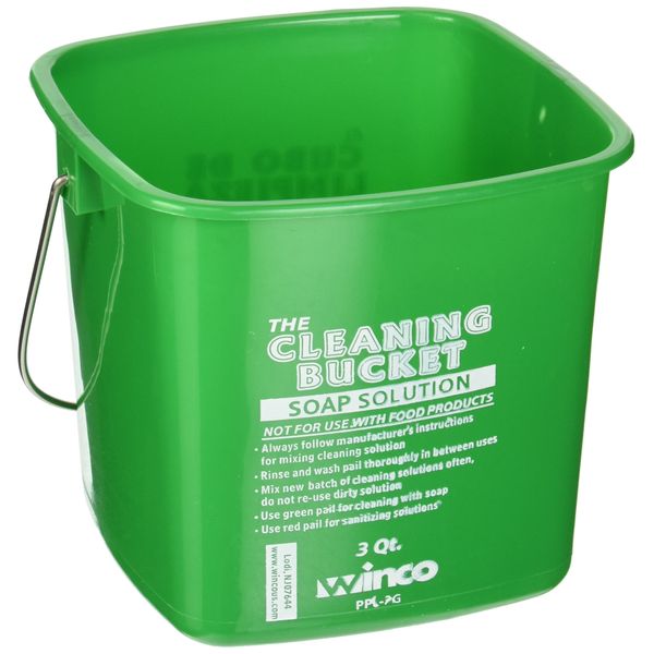 Winco PPL-3G Cleaning Bucket, 3-Quart, Green Soap Solution