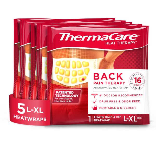 ThermaCare Advanced Back & Hip Therapy Adhesive HeatWraps, Disposable Heat Therapy Patches, Heat Pads for Instant Muscle & Herniated Disc Pain Relief, L/XL, 5 Count