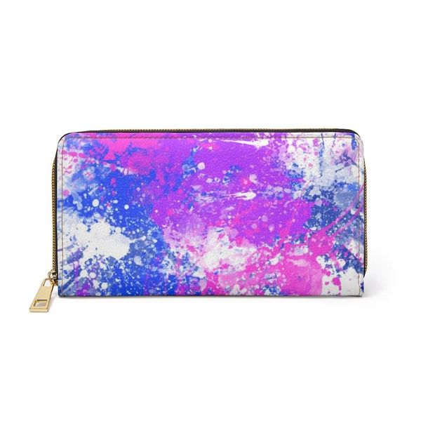 Womens Wallet, Zip Purse, White & Purple Multicolor - One size