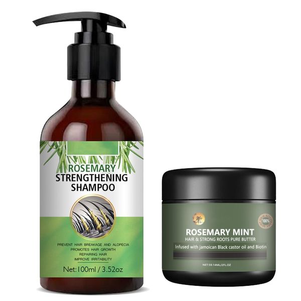 Rosemary Shampoo with Rosemary Roots Butter Set - Scalp & Hair Strengthening - Moisturizing Hair Shampoo - Hair Care Set for Hair Growth Repair