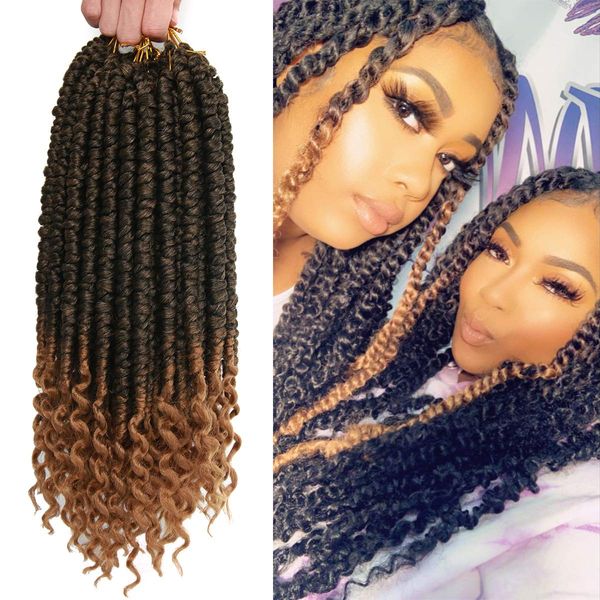 14inch 8pcs Crochet Hair Spring Senegalese Twist Crochet Braids Curl End Braid Hair Extensions Spring Twist Crotchet Hair for Black Women (14inch, Black Mix Golden(1B/27#))