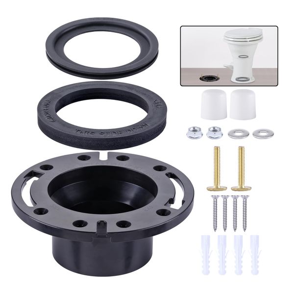 boeemi RV Toilet Seal and 3 Inch Socket RV Toilet Flange Kit, Designed for RV 300/310/320 Toilets, Replaces 385345892 Flange and 385311658 Flush Seal and 385311652 Base Seal, 3 in 1 Combo Kit - Black