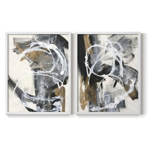 Renditions Gallery Set of 2 Peel & Stick Framed Prints, Abstract Wall Art, Colorful Nature Winterland Wall Decor, Re-Stickable - Ready to Hang - 8"x10" - White Frame LT583