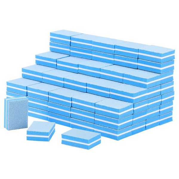 100 Pcs Mini Nail Buffer Blocks 180/100 Grit Sandwich Nail Buffer Washable for Nail Care(Blue)