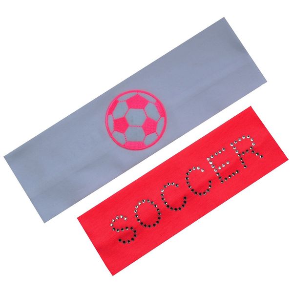 Neon Soccer Ball Patch Cotton Stretch Headband Set (Neon Pink)
