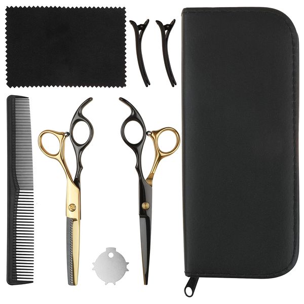 Hair Cutting Scissors Kit Hairdressing Scissor Professional Barber Flat Cut Tooth Scissors Bangs Thinning Shears Set Stainless Steel with Hairpin Comb for Men Women