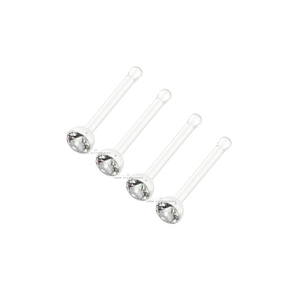 4pcs Clear Acrylic Nose Studs 2.5mm Clear Gem Bio-Plastic PTFE Bone Flexible Retainer