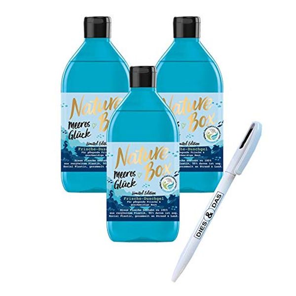 3x Nature Box Shower Gel Fresh Sea Happiness 385 ml + Free "Dies & Das" Ballpoint Pen
