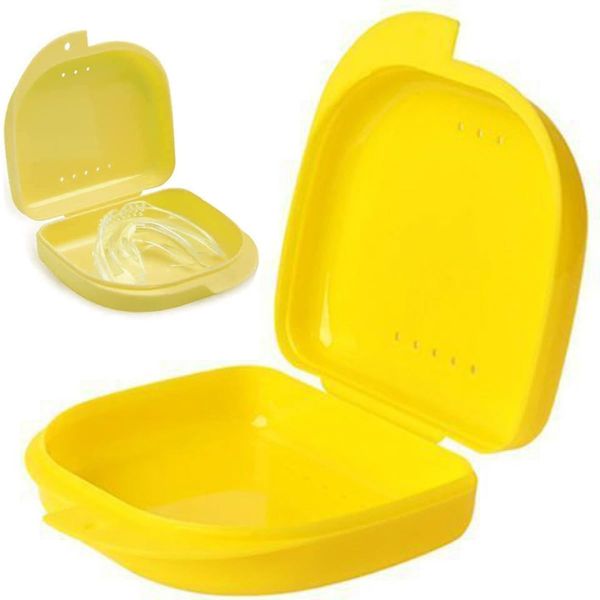 Retainer Case Portable Denture Box Teeth Mouth Tray for Slim Orthodontic Case for Mouth Guard, Braces,Dental Tray,Sports Dental Appliances,Bleaching Trays (Yellow)