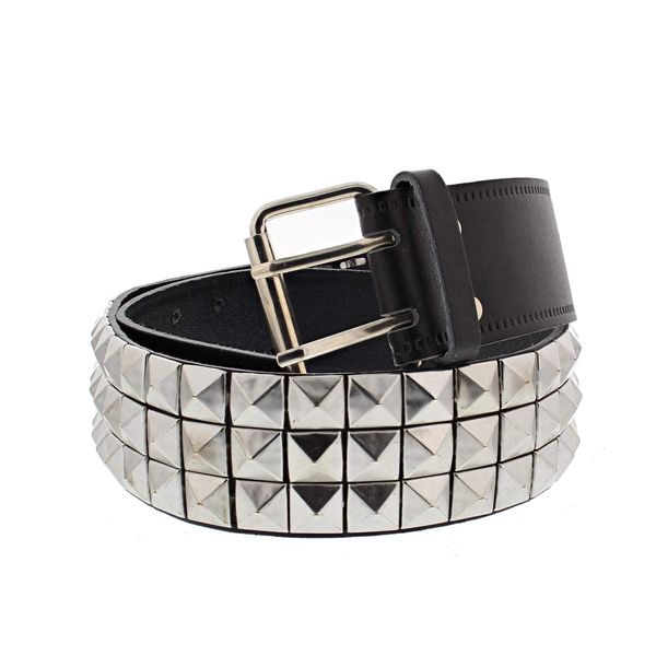 Zac's Alter Ego Three Row Pyramid Studded Black PU Belt