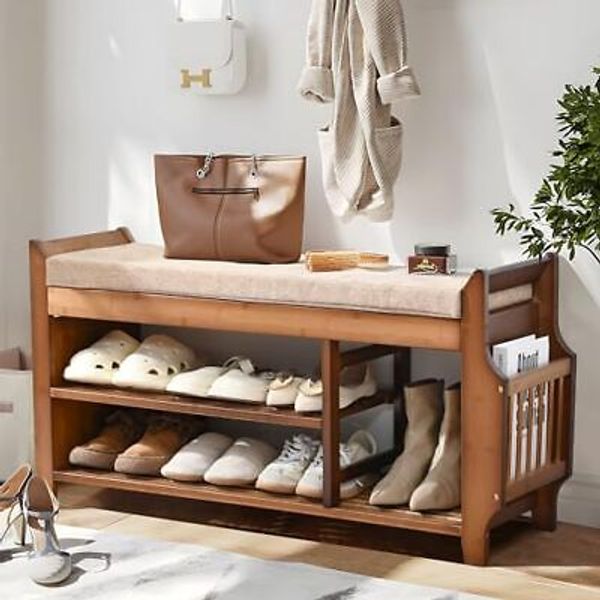 Shoe Bench Shoe Rack Entryway Bench with Drawer and Side Holder, 2 Tier Shoe ...