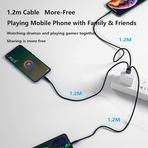 GELRHONR USB C Splitter Cable,USB A Male to 3 Type-C Male Charging Cable,3 in 1 Nylon Braided Charging Cord, 5A Fast Charging,Compatible with Mobile/Android and More (2 Pack 1.2M)