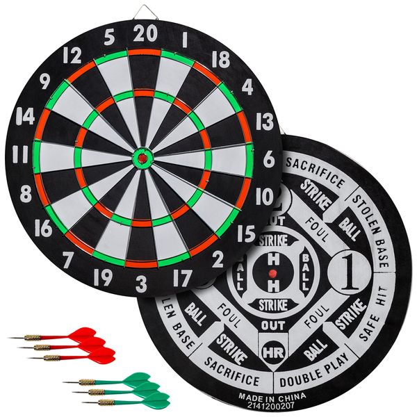 Franklin Sports Paper Dartboard Set - Double Sided 17" Wound Paper Dartboard with Darts Included - Traditional and Baseball Darts