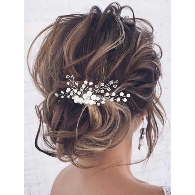 Bufenia Perle Brauthaarkämme Silber Haarschmuck Kristall Kopfstück für Hochzeit Braut und Brautjungfern