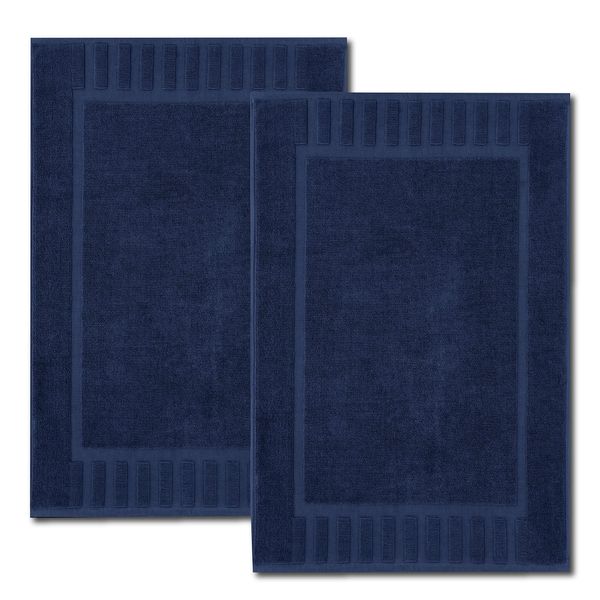 White Classic Luxury Bath Mat Floor Towel Set - Absorbent Cotton Hotel Spa Shower/Bathtub Mats [Not a Bathroom Rug] 22"x34" | 2 Pack | Navy Blue