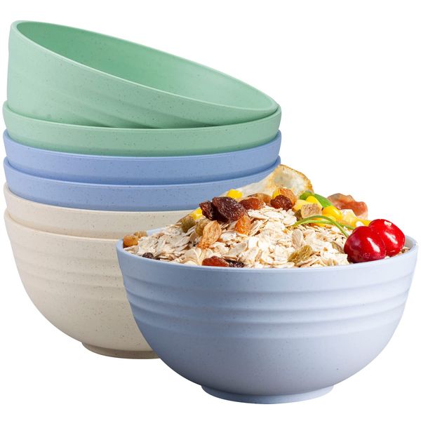 Orrdiffi Set of 6 Cereal Bowl,24 OZ Plastic Soup Bowls,Dishwasher & Microwave Safe, Non-Toxin, BPA Free and Healthy for Kids Adult Perfect for Party,Breakfasts, Noodles,Pasta, Salads, Soups