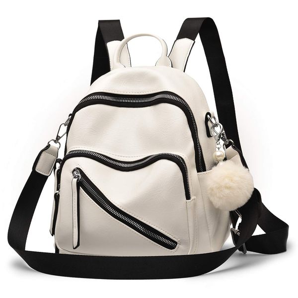 Women Cute Mini Leather Backpacks, Convertible Shoulder Bag Purse Casual Teen Girls School Holiday Small Daypack, White