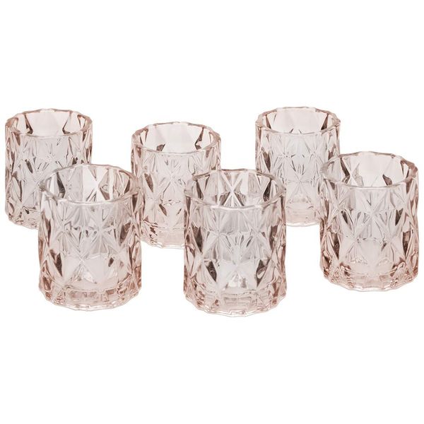 Koyal Wholesale 3" Tall Red Modern Multifaceted Glass Candle Holders, Set of 6 Votives, Bulk Tealight Holders