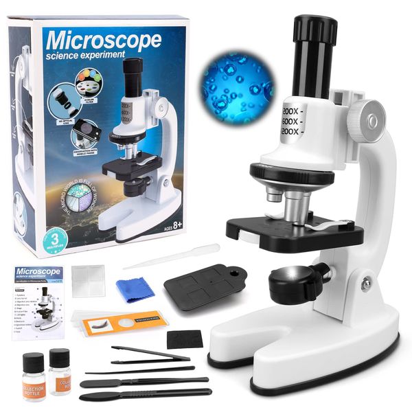 deAO Kids Microscope, Portable Microscope Kit with LED Light and Mobile Phone Holder, Kids Beginner Microscope Educational Science kit Toy for Kids Gift