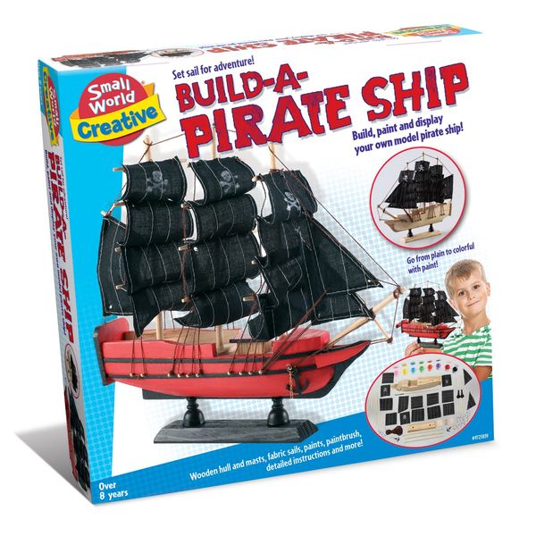 Small World Toys - Build-A-Pirate Ship, Painting Sets for Children - Includes Wood, Paint, Brushes & More - Assemble Own Pirate Ship - Arts & Craft Kits for Kids - STEM DIY Activities for Kids Age 8+